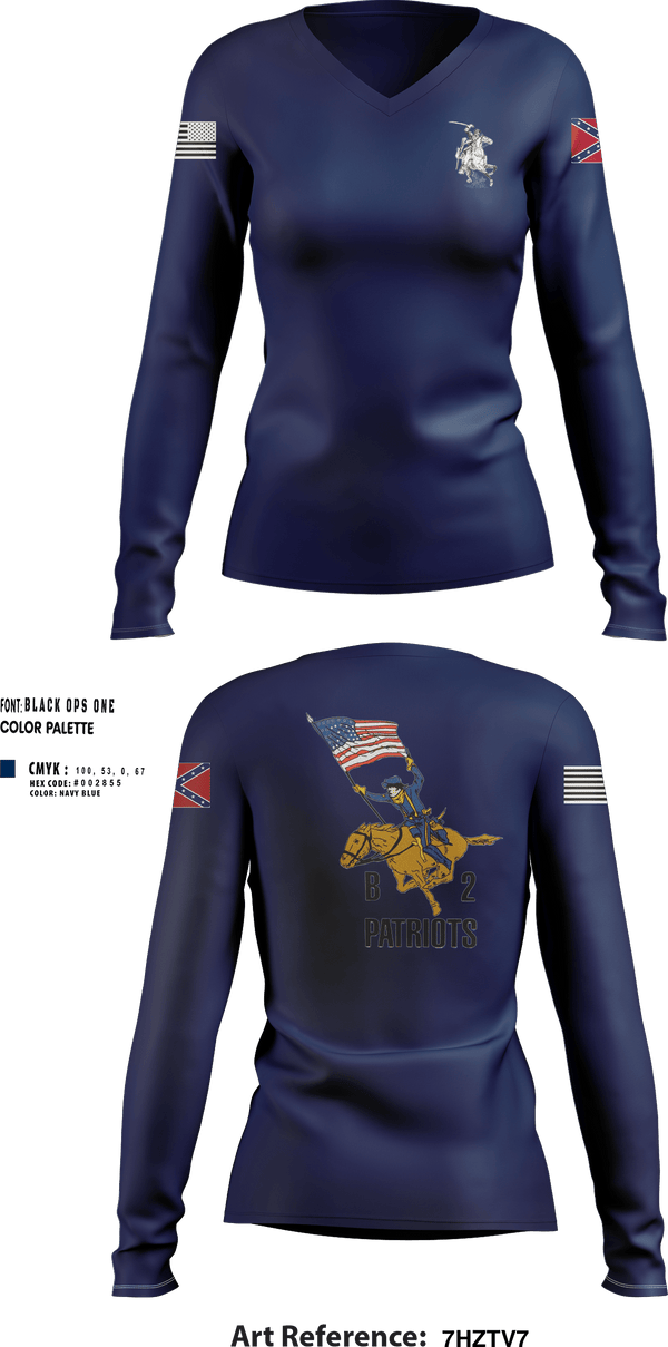 Womens Long Sleeve Vneck Shirt, B2 Patriots, Army, Teamtime, Team time, sublimation, custom sports apparel, team uniforms, spirit wear, spiritwear, sports uniforms, custom shirts, team store, custom team store, fundraiser sports, apparel fundraiser