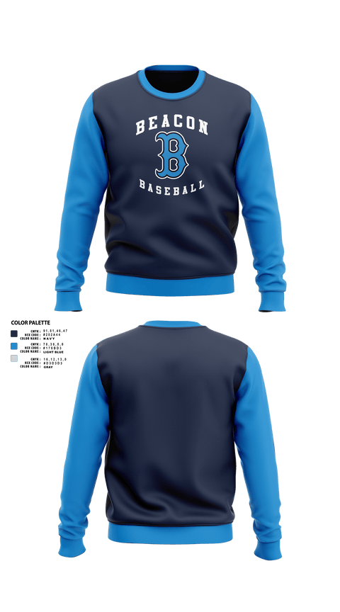 Crew Neck Sweatshirt, Beacon Bluedemons, Baseball, Teamtime, Team time, sublimation, custom sports apparel, team uniforms, spirit wear, spiritwear, sports uniforms, custom shirts, team store, custom team store, fundraiser sports, apparel fundraiser