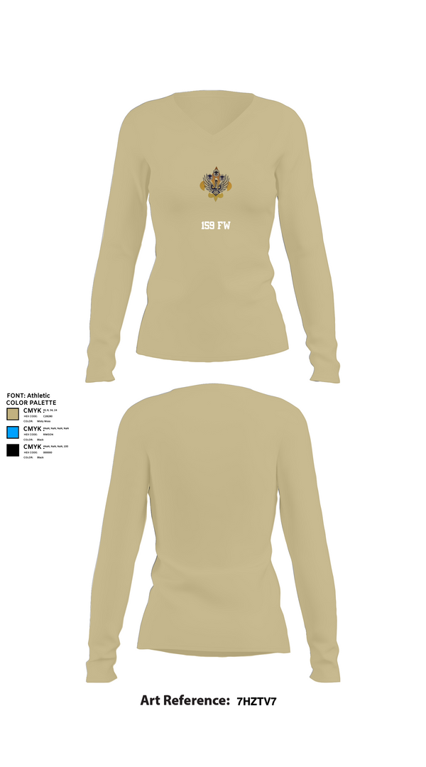 Womens Long Sleeve Vneck Shirt, 159 FW, Air Force, Teamtime, Team time, sublimation, custom sports apparel, team uniforms, spirit wear, spiritwear, sports uniforms, custom shirts, team store, custom team store, fundraiser sports, apparel fundraiser