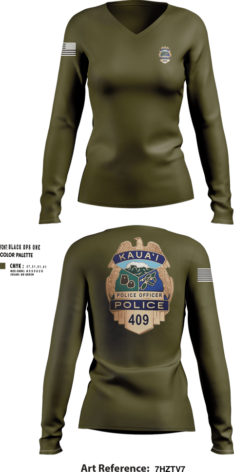 Womens Long Sleeve Vneck Shirt, KAUAI POLICE DEPT, , Teamtime, Team time, sublimation, custom sports apparel, team uniforms, spirit wear, spiritwear, sports uniforms, custom shirts, team store, custom team store, fundraiser sports, apparel fundraiser