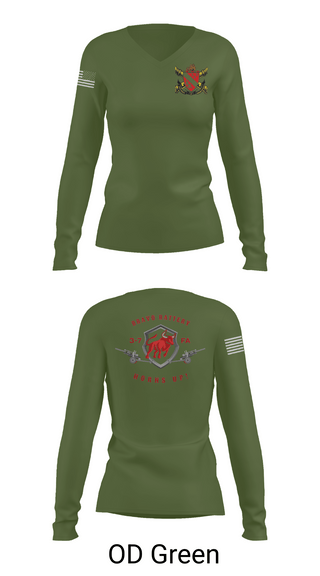 Womens Long Sleeve Vneck Shirt, Bravo Battery 3-7 FA, Army, Teamtime, Team time, sublimation, custom sports apparel, team uniforms, spirit wear, spiritwear, sports uniforms, custom shirts, team store, custom team store, fundraiser sports, apparel fundraiser
