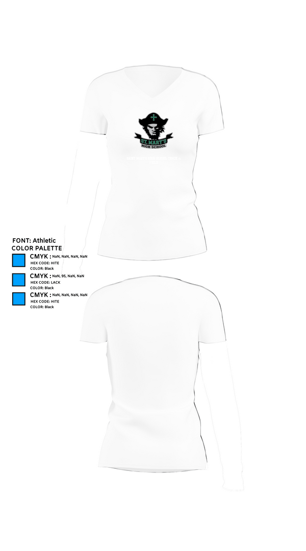 Womens Short Sleeve Vneck Shirt, Saint Mary's High School Track & Field, Track & Field, Teamtime, Team time, sublimation, custom sports apparel, team uniforms, spirit wear, spiritwear, sports uniforms, custom shirts, team store, custom team store, fundraiser sports, apparel fundraiser