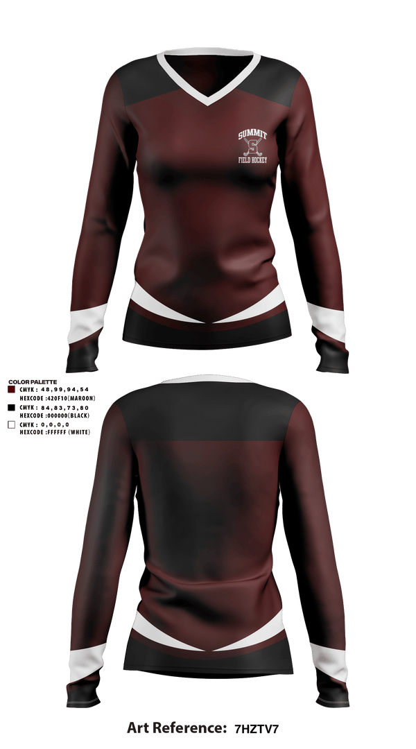 Womens Long Sleeve Vneck Shirt, Rockwood Summit Falcons Field Hockey, Field Hockey, Teamtime, Team time, sublimation, custom sports apparel, team uniforms, spirit wear, spiritwear, sports uniforms, custom shirts, team store, custom team store, fundraiser sports, apparel fundraiser