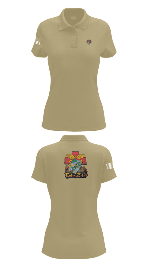Womens Short Sleeve Performance Polo, Echo Company 232nd battalion, Army, Teamtime, Team time, sublimation, custom sports apparel, team uniforms, spirit wear, spiritwear, sports uniforms, custom shirts, team store, custom team store, fundraiser sports, apparel fundraiser