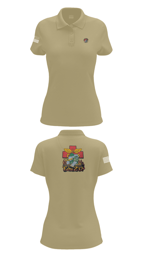 Womens Short Sleeve Performance Polo, Echo Company 232nd battalion, Army, Teamtime, Team time, sublimation, custom sports apparel, team uniforms, spirit wear, spiritwear, sports uniforms, custom shirts, team store, custom team store, fundraiser sports, apparel fundraiser