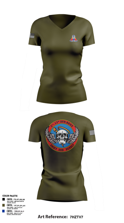 A Co, 2-13th Aviation Regiment 86069312 Women's Short Sleeve V-neck Shirt - 17