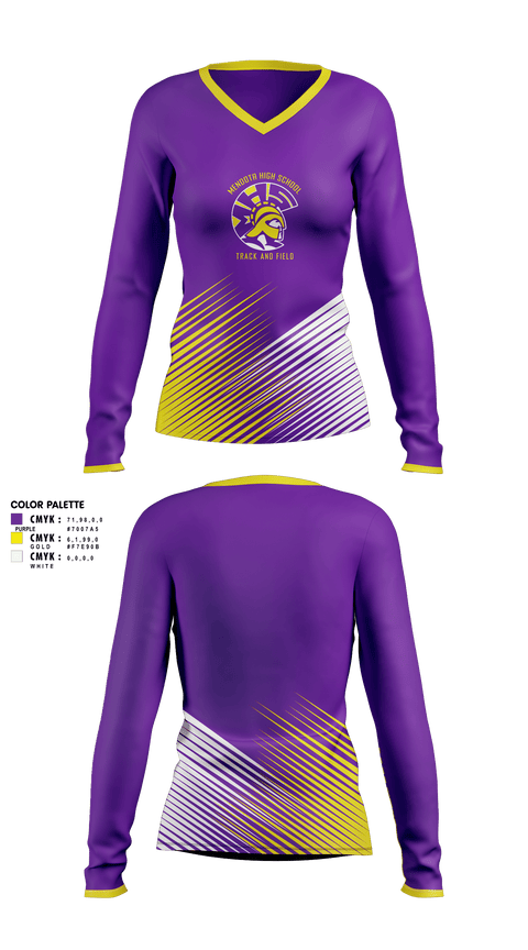 Womens Long Sleeve Vneck Shirt, Mendota High School Track and Field, Track & Field, Teamtime, Team time, sublimation, custom sports apparel, team uniforms, spirit wear, spiritwear, sports uniforms, custom shirts, team store, custom team store, fundraiser sports, apparel fundraiser