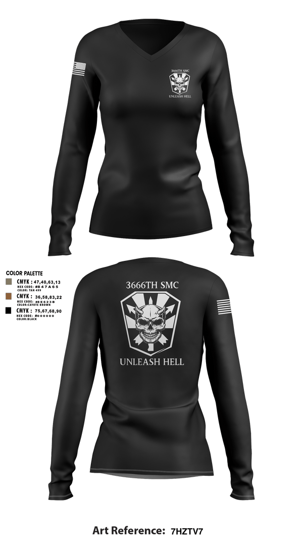 Womens Long Sleeve Vneck Shirt, 3666 Support Maintenance Company, , Teamtime, Team time, sublimation, custom sports apparel, team uniforms, spirit wear, spiritwear, sports uniforms, custom shirts, team store, custom team store, fundraiser sports, apparel fundraiser