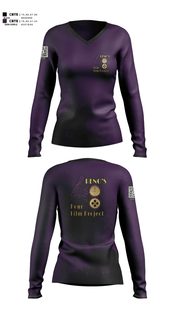 Womens Long Sleeve Vneck Shirt, 48 Hour Film Project, , Teamtime, Team time, sublimation, custom sports apparel, team uniforms, spirit wear, spiritwear, sports uniforms, custom shirts, team store, custom team store, fundraiser sports, apparel fundraiser