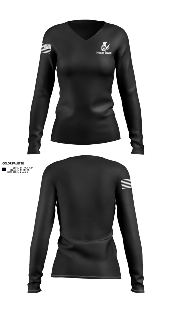 Womens Long Sleeve Vneck Shirt, Modern Sword, , Teamtime, Team time, sublimation, custom sports apparel, team uniforms, spirit wear, spiritwear, sports uniforms, custom shirts, team store, custom team store, fundraiser sports, apparel fundraiser