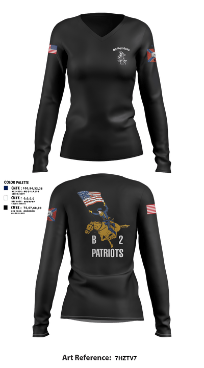 B2 Patriots barrel Women's Long Sleeve V-neck Shirt - 3