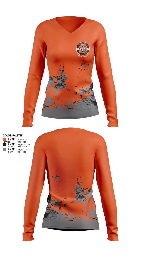 Womens Long Sleeve Vneck Shirt, Living Rock Academy Track and Field, Track & Field, Teamtime, Team time, sublimation, custom sports apparel, team uniforms, spirit wear, spiritwear, sports uniforms, custom shirts, team store, custom team store, fundraiser sports, apparel fundraiser