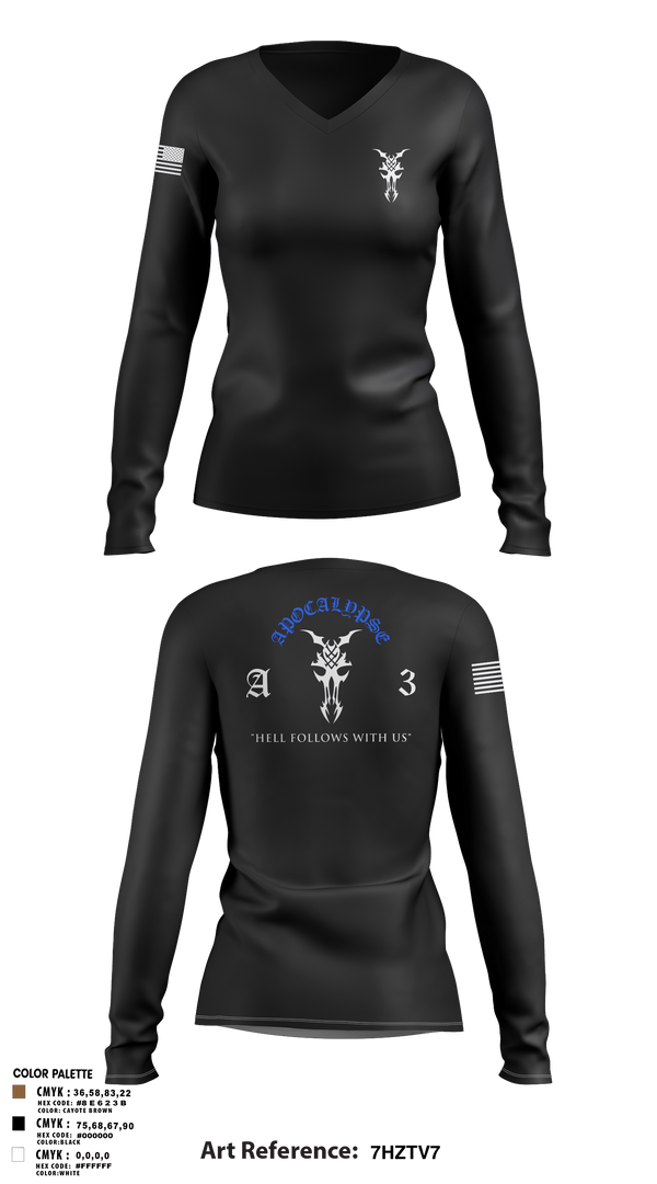 Womens Long Sleeve Vneck Shirt, Apocalypse Platoon, , Teamtime, Team time, sublimation, custom sports apparel, team uniforms, spirit wear, spiritwear, sports uniforms, custom shirts, team store, custom team store, fundraiser sports, apparel fundraiser