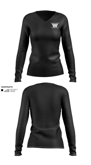 Womens Long Sleeve Vneck Shirt, Westview Badminton, Spirit Store, Teamtime, Team time, sublimation, custom sports apparel, team uniforms, spirit wear, spiritwear, sports uniforms, custom shirts, team store, custom team store, fundraiser sports, apparel fundraiser