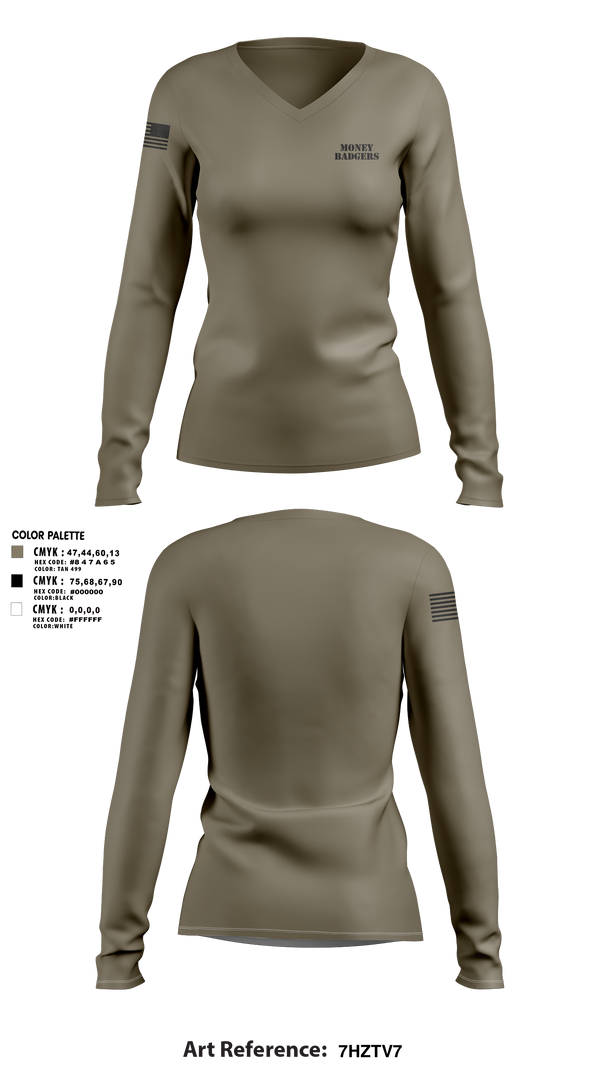 Womens Long Sleeve Vneck Shirt, MONEY BADGERS, , Teamtime, Team time, sublimation, custom sports apparel, team uniforms, spirit wear, spiritwear, sports uniforms, custom shirts, team store, custom team store, fundraiser sports, apparel fundraiser
