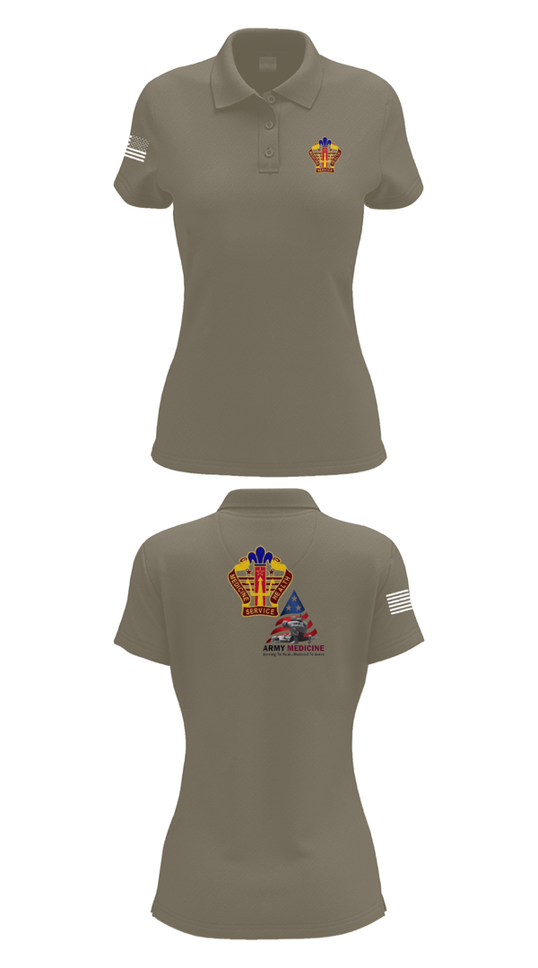 Womens Short Sleeve Performance Polo, USA MEDDAC KAHC, Army, Teamtime, Team time, sublimation, custom sports apparel, team uniforms, spirit wear, spiritwear, sports uniforms, custom shirts, team store, custom team store, fundraiser sports, apparel fundraiser