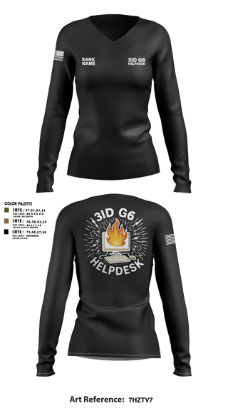 Womens Long Sleeve Vneck Shirt, 3ID G6 Helpdesk, , Teamtime, Team time, sublimation, custom sports apparel, team uniforms, spirit wear, spiritwear, sports uniforms, custom shirts, team store, custom team store, fundraiser sports, apparel fundraiser