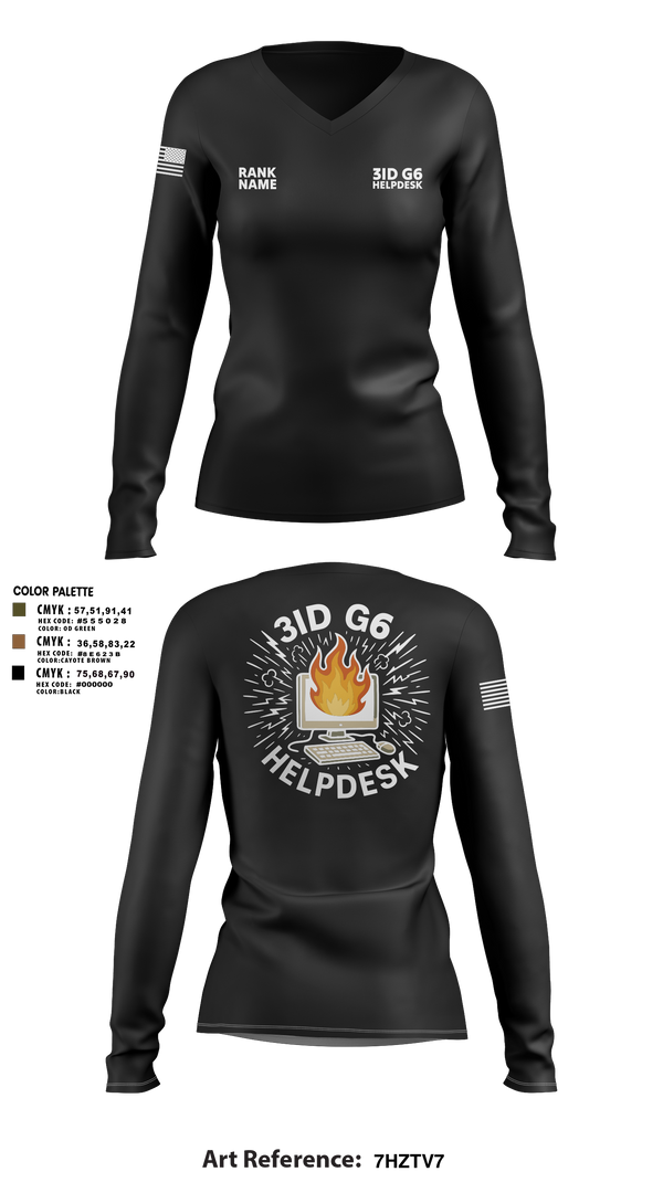 Womens Long Sleeve Vneck Shirt, 3ID G6 Helpdesk, , Teamtime, Team time, sublimation, custom sports apparel, team uniforms, spirit wear, spiritwear, sports uniforms, custom shirts, team store, custom team store, fundraiser sports, apparel fundraiser