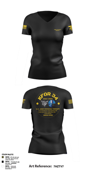 Womens Short Sleeve Vneck Shirt, KFOR34 Physical Therapy, Army, Teamtime, Team time, sublimation, custom sports apparel, team uniforms, spirit wear, spiritwear, sports uniforms, custom shirts, team store, custom team store, fundraiser sports, apparel fundraiser
