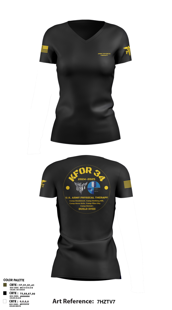 Womens Short Sleeve Vneck Shirt, KFOR34 Physical Therapy, Army, Teamtime, Team time, sublimation, custom sports apparel, team uniforms, spirit wear, spiritwear, sports uniforms, custom shirts, team store, custom team store, fundraiser sports, apparel fundraiser