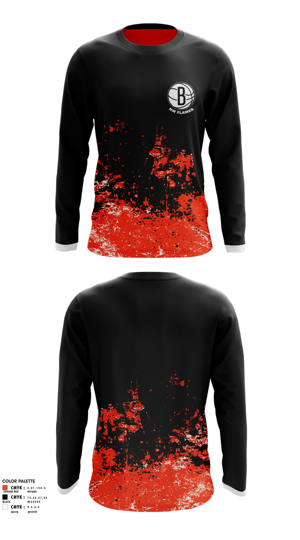 Long Sleeve Performance Shirt, NW FLAMES, Men's Basketball, Teamtime, Team time, sublimation, custom sports apparel, team uniforms, spirit wear, spiritwear, sports uniforms, custom shirts, team store, custom team store, fundraiser sports, apparel fundraiser