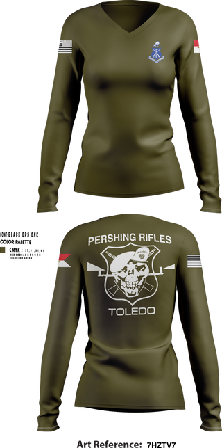 Womens Long Sleeve Vneck Shirt, Pershing Rifles Troop L-1, , Teamtime, Team time, sublimation, custom sports apparel, team uniforms, spirit wear, spiritwear, sports uniforms, custom shirts, team store, custom team store, fundraiser sports, apparel fundraiser