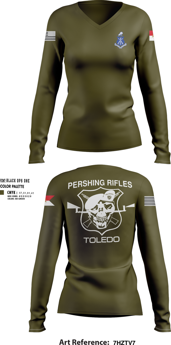 Womens Long Sleeve Vneck Shirt, Pershing Rifles Troop L-1, , Teamtime, Team time, sublimation, custom sports apparel, team uniforms, spirit wear, spiritwear, sports uniforms, custom shirts, team store, custom team store, fundraiser sports, apparel fundraiser