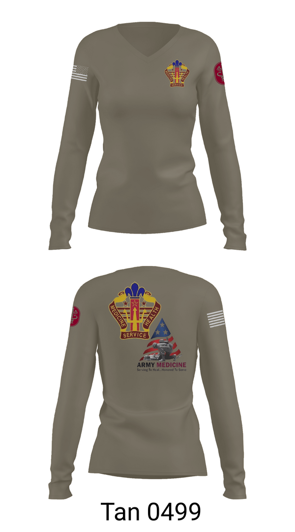 Womens Long Sleeve Vneck Shirt, USA MEDDAC KAHC, Army, Teamtime, Team time, sublimation, custom sports apparel, team uniforms, spirit wear, spiritwear, sports uniforms, custom shirts, team store, custom team store, fundraiser sports, apparel fundraiser