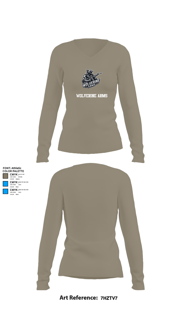 Womens Long Sleeve Vneck Shirt, Wolverine Arms, , Teamtime, Team time, sublimation, custom sports apparel, team uniforms, spirit wear, spiritwear, sports uniforms, custom shirts, team store, custom team store, fundraiser sports, apparel fundraiser