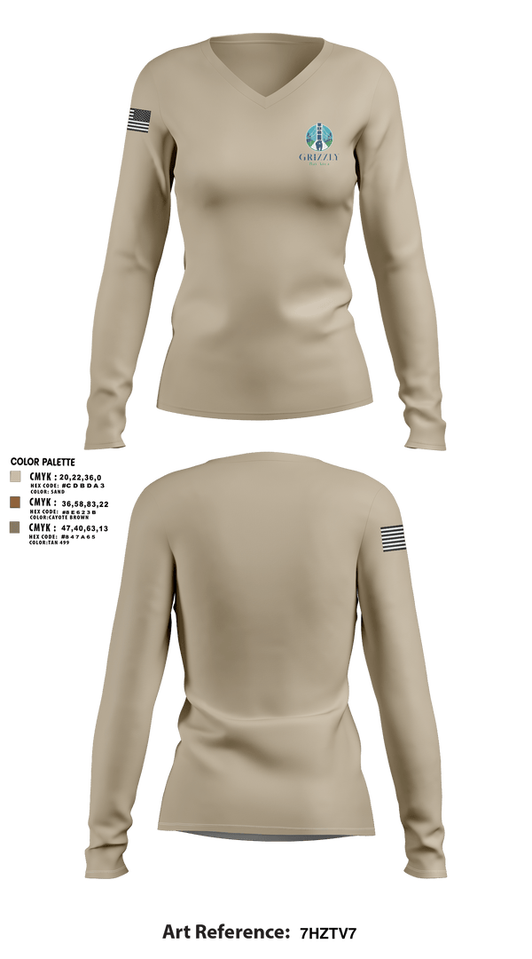 Womens Long Sleeve Vneck Shirt, Grizzly bay area, , Teamtime, Team time, sublimation, custom sports apparel, team uniforms, spirit wear, spiritwear, sports uniforms, custom shirts, team store, custom team store, fundraiser sports, apparel fundraiser