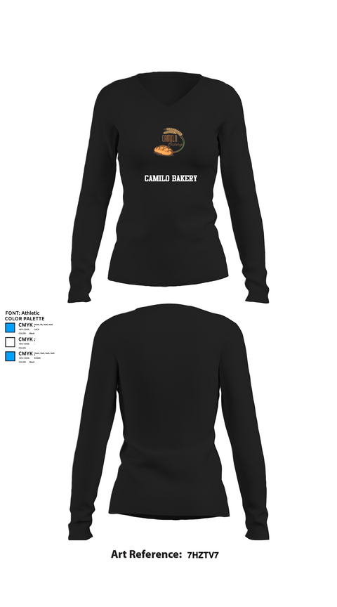 Womens Long Sleeve Vneck Shirt, Camilo bakery, , Teamtime, Team time, sublimation, custom sports apparel, team uniforms, spirit wear, spiritwear, sports uniforms, custom shirts, team store, custom team store, fundraiser sports, apparel fundraiser