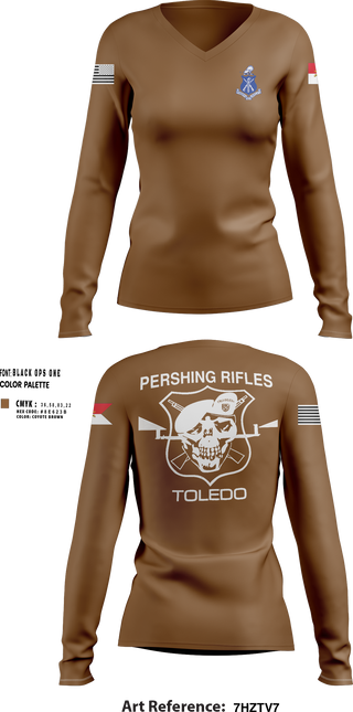 Womens Long Sleeve Vneck Shirt, Pershing Rifles Troop L-1, , Teamtime, Team time, sublimation, custom sports apparel, team uniforms, spirit wear, spiritwear, sports uniforms, custom shirts, team store, custom team store, fundraiser sports, apparel fundraiser