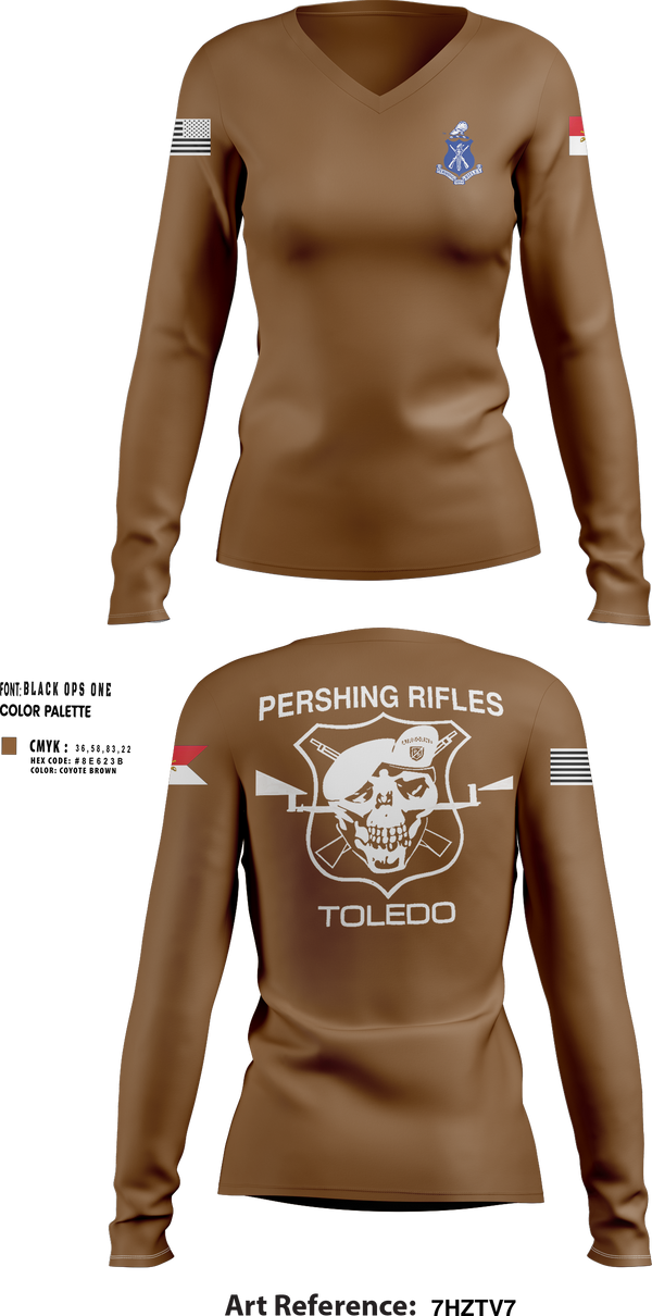 Womens Long Sleeve Vneck Shirt, Pershing Rifles Troop L-1, , Teamtime, Team time, sublimation, custom sports apparel, team uniforms, spirit wear, spiritwear, sports uniforms, custom shirts, team store, custom team store, fundraiser sports, apparel fundraiser