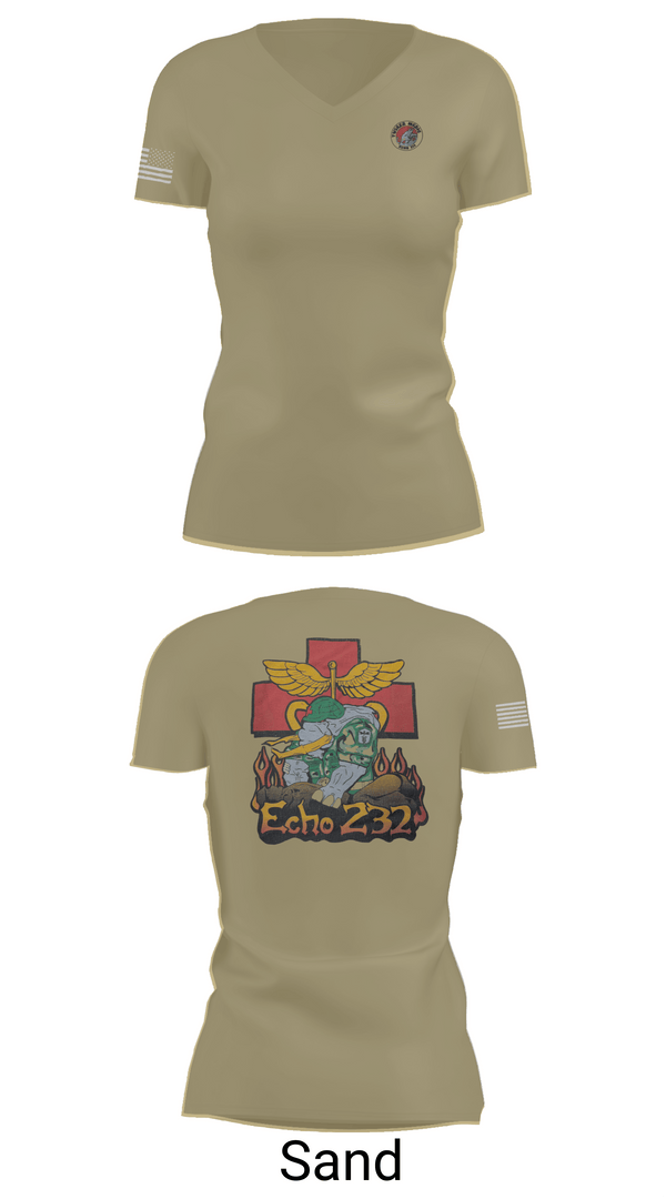 Womens Short Sleeve Vneck Shirt, Echo Company 232nd battalion, Army, Teamtime, Team time, sublimation, custom sports apparel, team uniforms, spirit wear, spiritwear, sports uniforms, custom shirts, team store, custom team store, fundraiser sports, apparel fundraiser