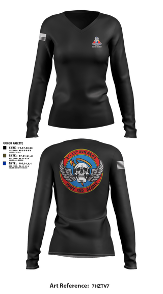 Womens Long Sleeve Vneck Shirt, A Co, 2-13th Aviation Regiment, , Teamtime, Team time, sublimation, custom sports apparel, team uniforms, spirit wear, spiritwear, sports uniforms, custom shirts, team store, custom team store, fundraiser sports, apparel fundraiser