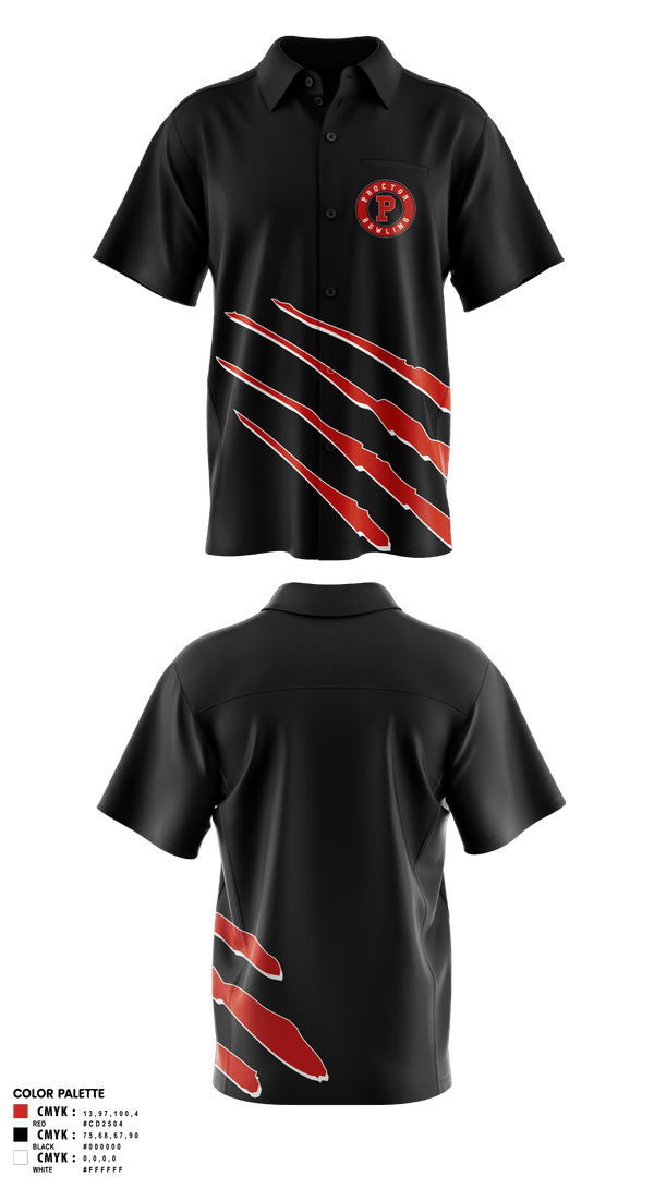 Short Sleeve Bowling Jersey, Proctor Raiders, Bowling, Teamtime, Team time, sublimation, custom sports apparel, team uniforms, spirit wear, spiritwear, sports uniforms, custom shirts, team store, custom team store, fundraiser sports, apparel fundraiser