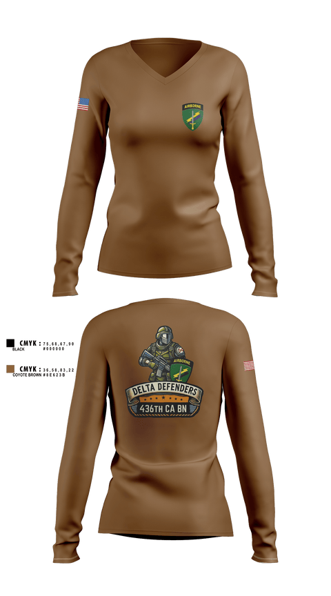 Womens Long Sleeve Vneck Shirt, D Co 436th CA BN, , Teamtime, Team time, sublimation, custom sports apparel, team uniforms, spirit wear, spiritwear, sports uniforms, custom shirts, team store, custom team store, fundraiser sports, apparel fundraiser