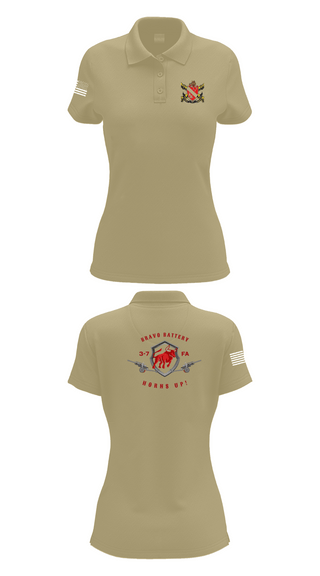 Womens Short Sleeve Performance Polo, Bravo Battery 3-7 FA, Army, Teamtime, Team time, sublimation, custom sports apparel, team uniforms, spirit wear, spiritwear, sports uniforms, custom shirts, team store, custom team store, fundraiser sports, apparel fundraiser
