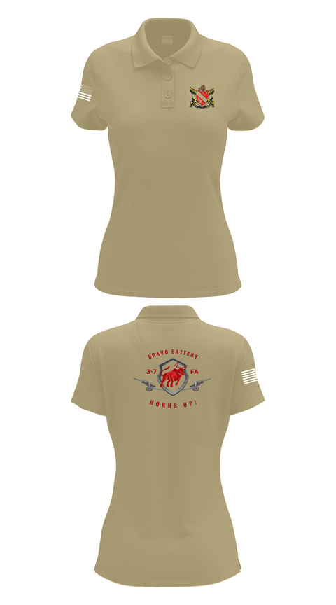 Womens Short Sleeve Performance Polo, Bravo Battery 3-7 FA, Army, Teamtime, Team time, sublimation, custom sports apparel, team uniforms, spirit wear, spiritwear, sports uniforms, custom shirts, team store, custom team store, fundraiser sports, apparel fundraiser