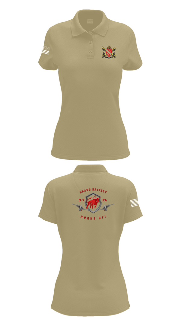 Womens Short Sleeve Performance Polo, Bravo Battery 3-7 FA, Army, Teamtime, Team time, sublimation, custom sports apparel, team uniforms, spirit wear, spiritwear, sports uniforms, custom shirts, team store, custom team store, fundraiser sports, apparel fundraiser