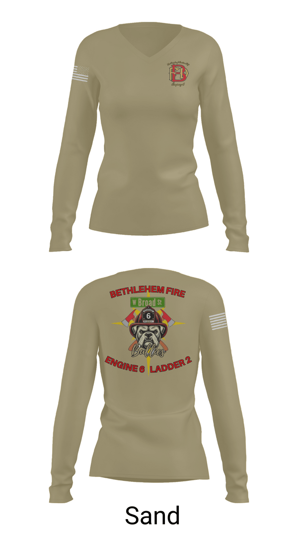 Womens Long Sleeve Vneck Shirt, Bethlehem Fire Department E6/L2, , Teamtime, Team time, sublimation, custom sports apparel, team uniforms, spirit wear, spiritwear, sports uniforms, custom shirts, team store, custom team store, fundraiser sports, apparel fundraiser