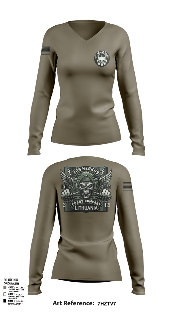 Womens Long Sleeve Vneck Shirt, Cco/3-69/1ABCT/3ID, Army, Teamtime, Team time, sublimation, custom sports apparel, team uniforms, spirit wear, spiritwear, sports uniforms, custom shirts, team store, custom team store, fundraiser sports, apparel fundraiser