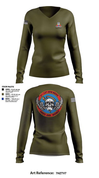 Womens Long Sleeve Vneck Shirt, A Co, 2-13th Aviation Regiment, , Teamtime, Team time, sublimation, custom sports apparel, team uniforms, spirit wear, spiritwear, sports uniforms, custom shirts, team store, custom team store, fundraiser sports, apparel fundraiser