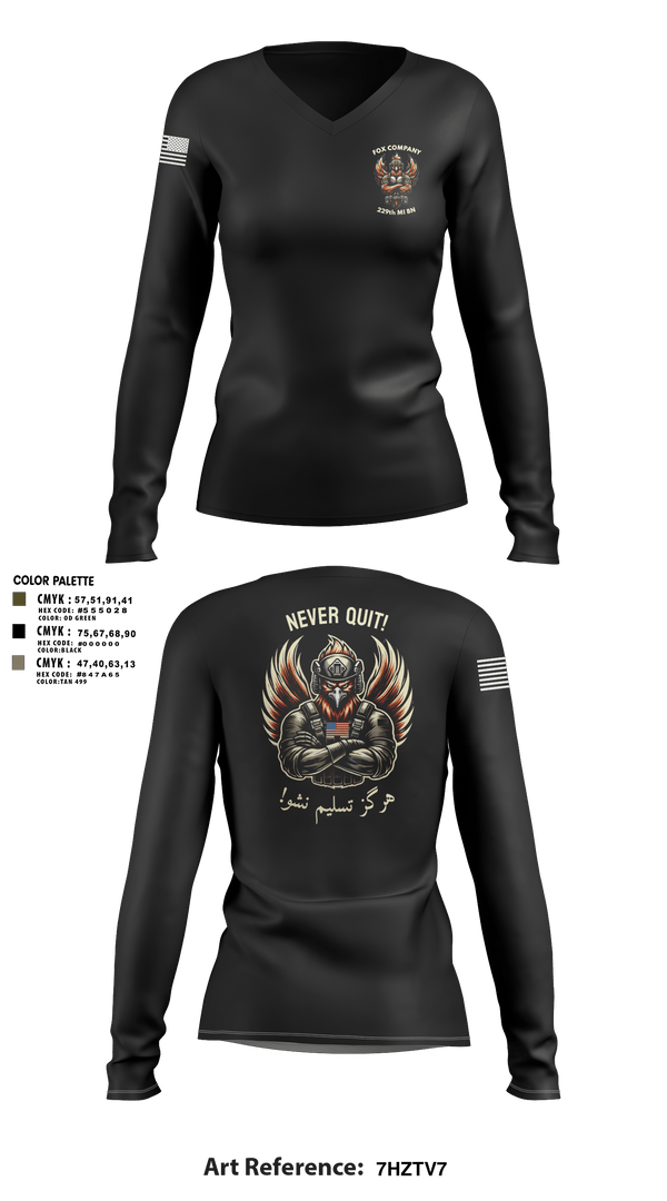 Womens Long Sleeve Vneck Shirt, F CO, 229th MI BN, , Teamtime, Team time, sublimation, custom sports apparel, team uniforms, spirit wear, spiritwear, sports uniforms, custom shirts, team store, custom team store, fundraiser sports, apparel fundraiser