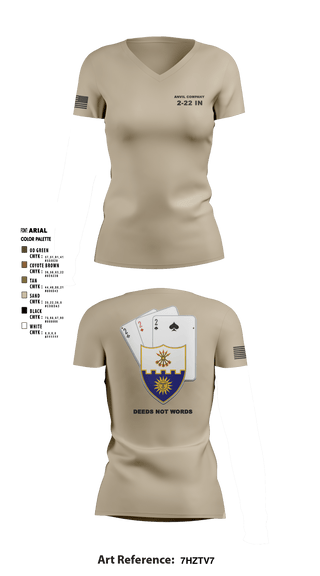Womens Short Sleeve Vneck Shirt, Anvil company, 2-22 Infantry, Army, Teamtime, Team time, sublimation, custom sports apparel, team uniforms, spirit wear, spiritwear, sports uniforms, custom shirts, team store, custom team store, fundraiser sports, apparel fundraiser
