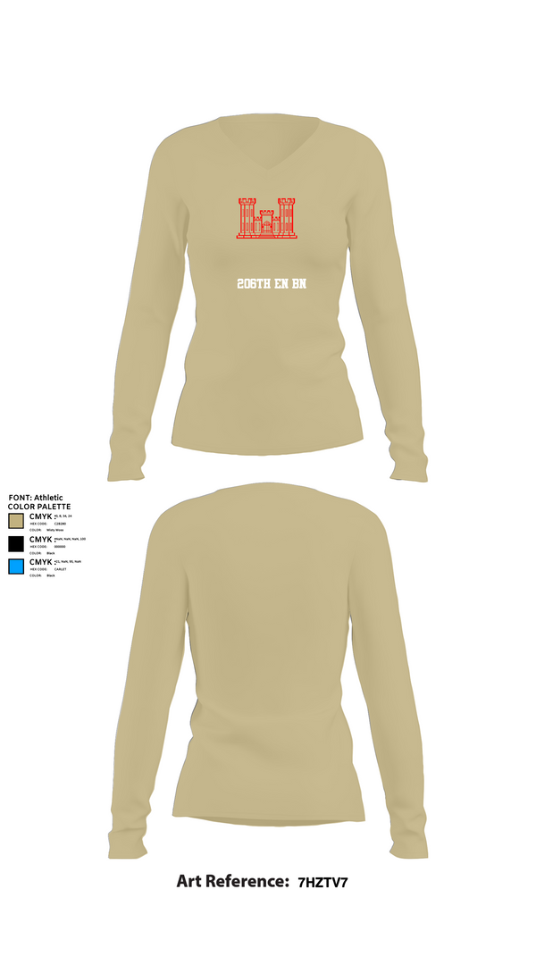 Womens Long Sleeve Vneck Shirt, 206th EN BN, , Teamtime, Team time, sublimation, custom sports apparel, team uniforms, spirit wear, spiritwear, sports uniforms, custom shirts, team store, custom team store, fundraiser sports, apparel fundraiser