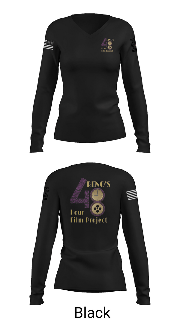 Womens Long Sleeve Vneck Shirt, 48 Hour Film Project, , Teamtime, Team time, sublimation, custom sports apparel, team uniforms, spirit wear, spiritwear, sports uniforms, custom shirts, team store, custom team store, fundraiser sports, apparel fundraiser