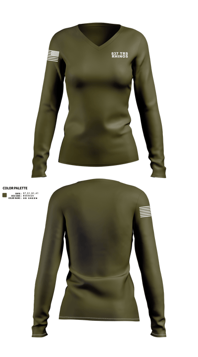 837 TRS Rhinos 90584880 Women's Long Sleeve V-neck Shirt - 3