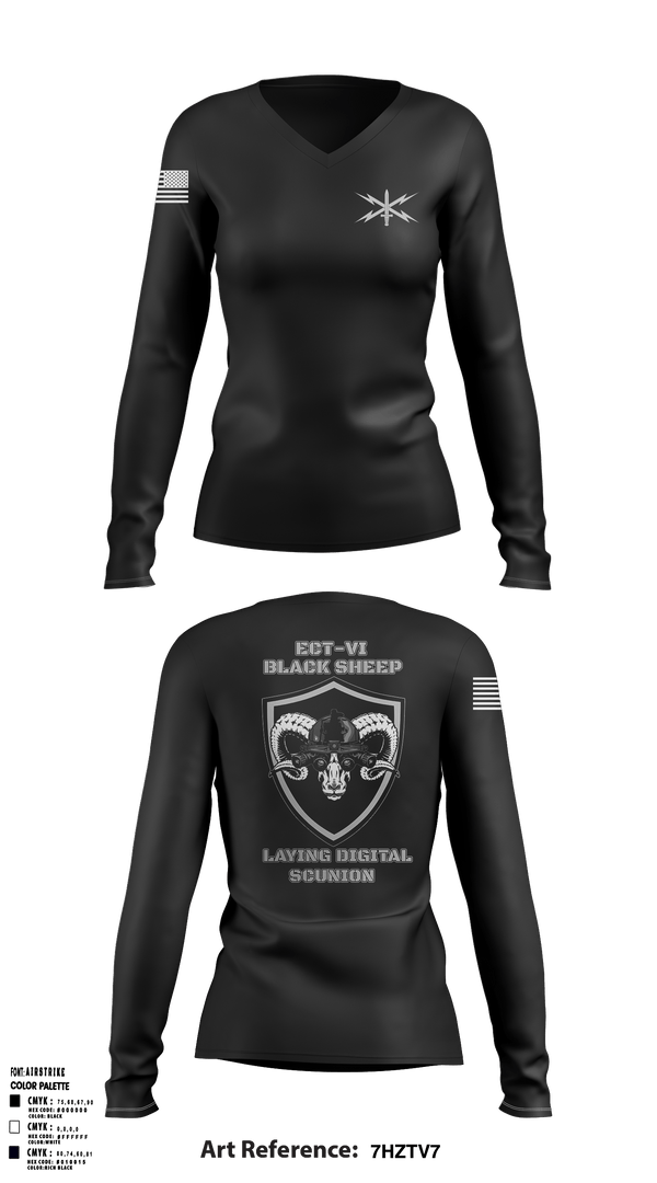 Womens Long Sleeve Vneck Shirt, ECT-06, B Co., 11th Cyber Battalion, , Teamtime, Team time, sublimation, custom sports apparel, team uniforms, spirit wear, spiritwear, sports uniforms, custom shirts, team store, custom team store, fundraiser sports, apparel fundraiser