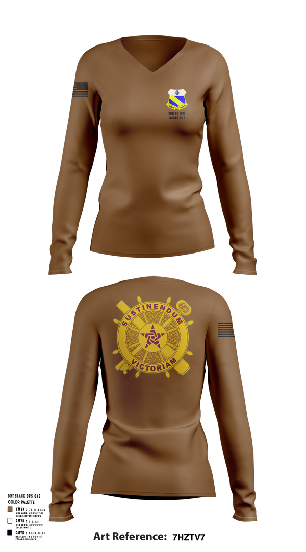 Womens Long Sleeve Vneck Shirt, 2nd BN (LS) 349th RGT, , Teamtime, Team time, sublimation, custom sports apparel, team uniforms, spirit wear, spiritwear, sports uniforms, custom shirts, team store, custom team store, fundraiser sports, apparel fundraiser